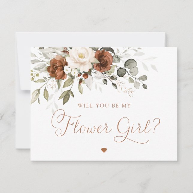 Invitation Floral Crème rouille Vert Fleur Fille Mariage (Devant)