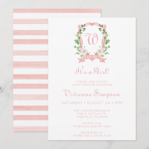 Invitation Floral Crest C'est un Baby shower féminin