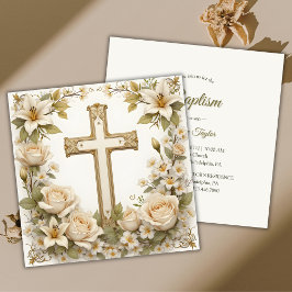 Invitation Floral Cross Catholique Baptême Christening