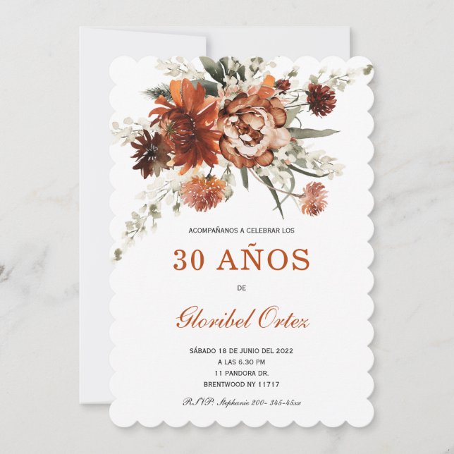 Invitation Floral Cumpleaños 30 Años (Devant)