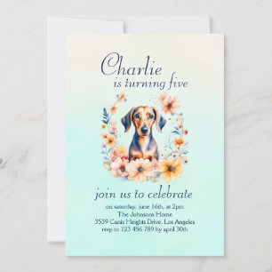 Invitation Floral Dachshund Chien Anniversaire