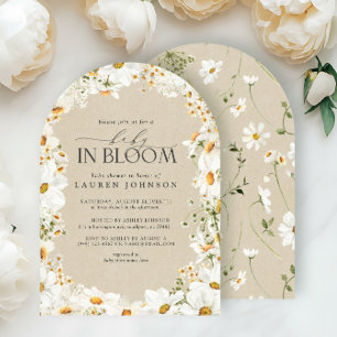 Invitation Floral Daisy Baby in Bloom Kraft Douche en papier