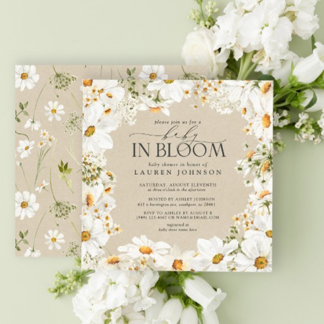 Invitation Floral Daisy Baby in Bloom Kraft Douche en papier (Welcome a New Bloom 🌼 Baby Shower Elegance)