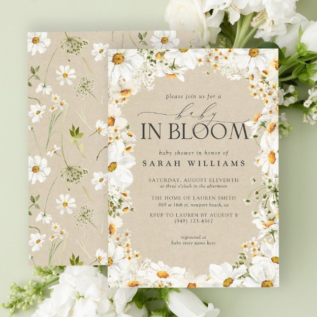 Invitation Floral Daisy Baby in Bloom Kraft Douche en papier (Baby Shower Invitation)