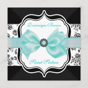 Invitation Floral Damask avec Bow Turquoise