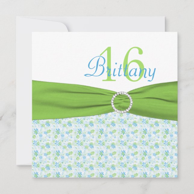 Invitation floral d'anniversaire de sweet sixteen (Devant)
