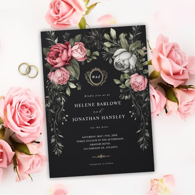 Invitation Floral Dark Moody Mariage (Floral Dark Moody Monogram Wedding Invitation)