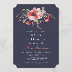 Invitation floral de baby shower de pavots