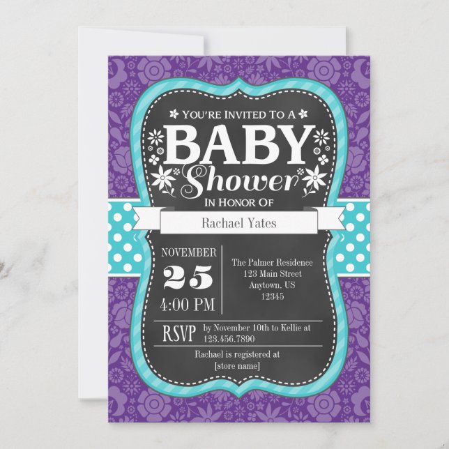 Invitation floral de baby shower de tableau (Devant)