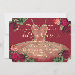 Invitation Floral de Borgoña Quinceanera Celebración
