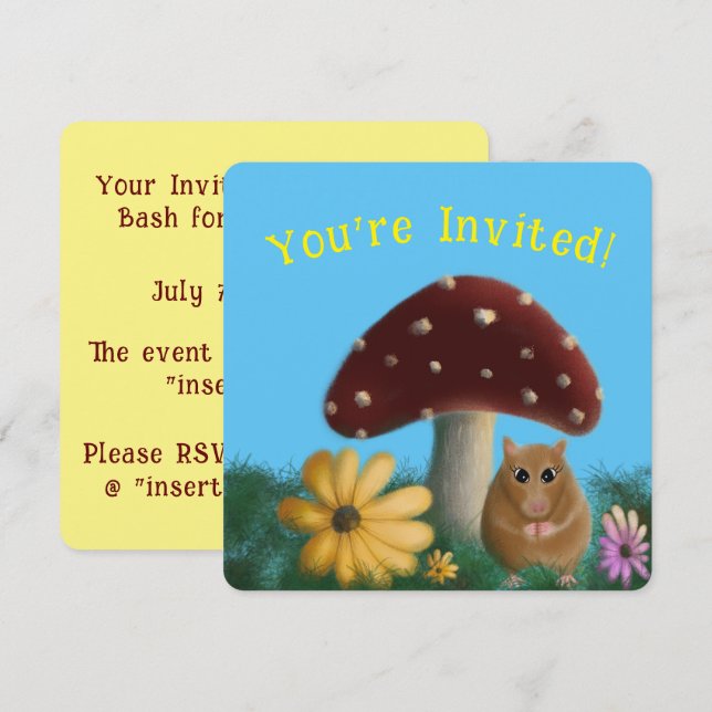 Invitation Floral de champignons et souris (Devant / Derrière)