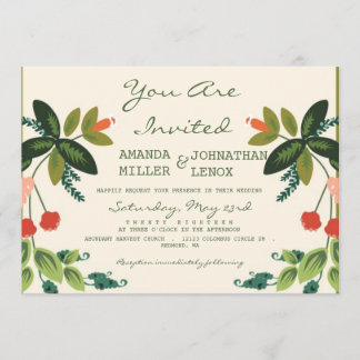 Invitation Floral de fête - crème + Olive/vert pomme