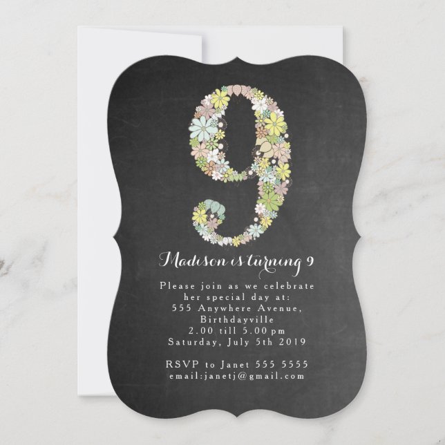 Invitation floral de fête d'anniversaire de filles (Devant)