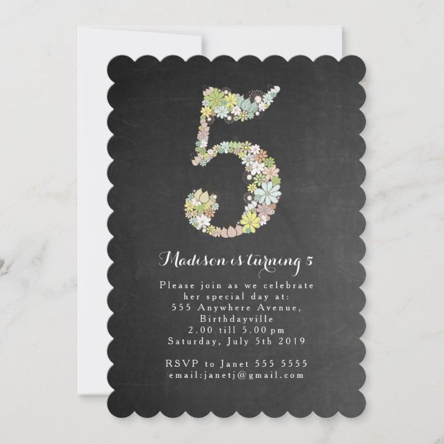 Invitation floral de fête d'anniversaire de filles (Devant)