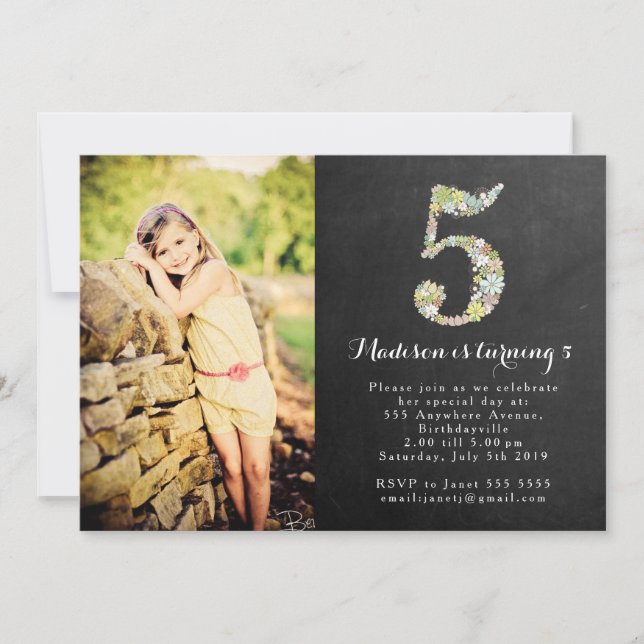 Invitation floral de fête d'anniversaire de filles (Devant)