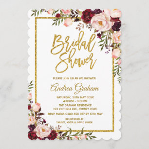 Invitation floral de Fête de la mariée d'or rose