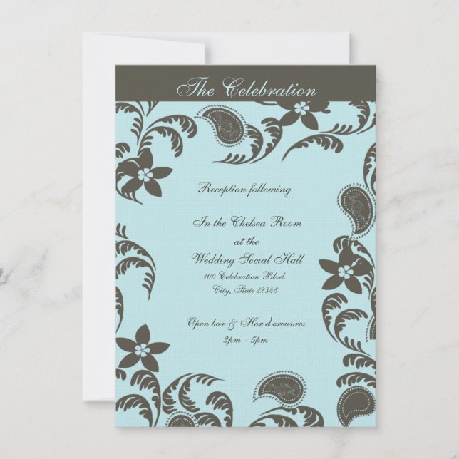 Invitation Floral de Paisley bleu et Brown (Devant)