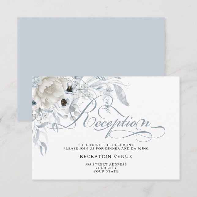 Invitation Floral de pivoine bleu foncé (Devant / Derrière)
