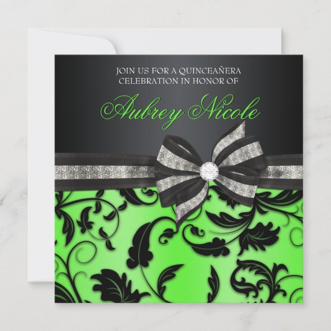 Invitation Floral De Quinceañera Avec Un Bow Bijou (Devant)