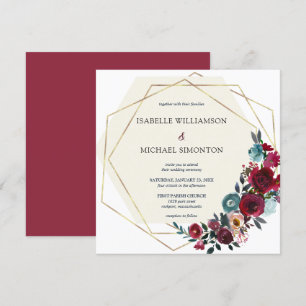 Invitation Floral de rose rouge et rose de Bourgogne moderne