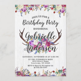 Invitation Floral Deer Antler Chic Anniversaire Fête Invitati