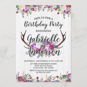 Invitation Floral Deer Antler Chic Anniversaire Fête Invitati