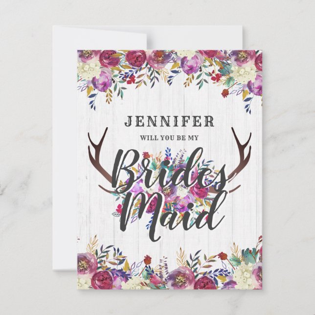 Invitation Floral Deer Antlers Serez-Vous Ma Femme D'Accueil (Devant)