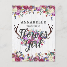 Invitation Floral Deer Antlers Serez-Vous Ma Fille Fleur