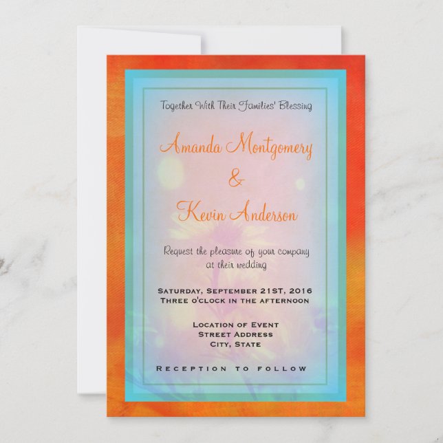 Invitation Floral Design sur un Mariage Arrière - plan orange (Devant)