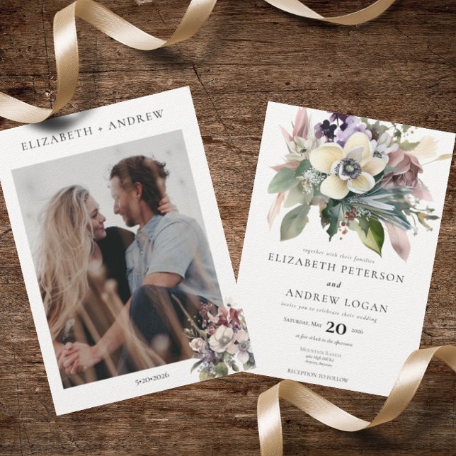 Invitation Floral d'hiver | Mariage de vacances (Créateur téléchargé)