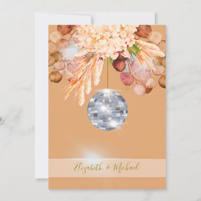 Invitation Floral Disco Ball Orange Mariage élégant (Dos)