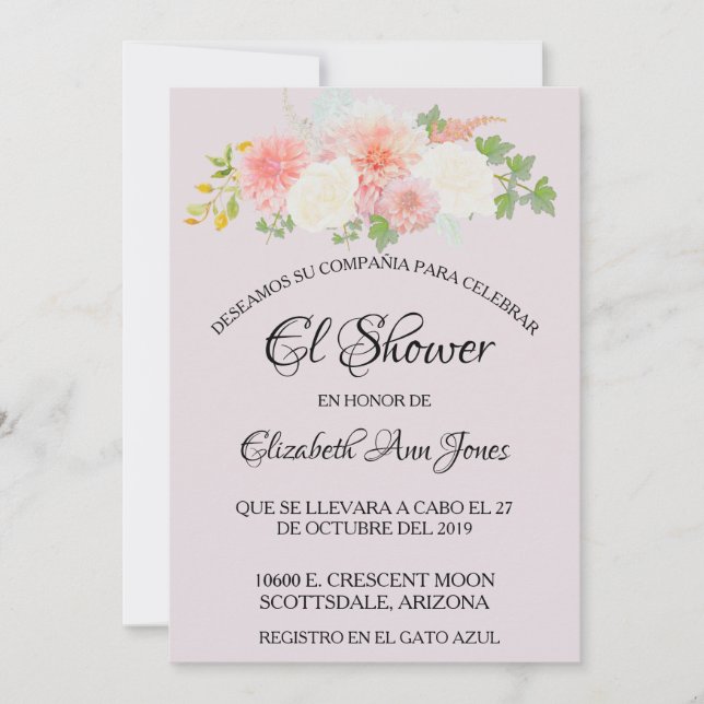 Invitation Floral d'ivoire rose pâle de Fête des mariées espa (Devant)