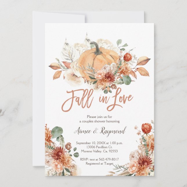 Invitation Floral D'Ivoire Rustique Chute En Amour Couples Do (Devant)
