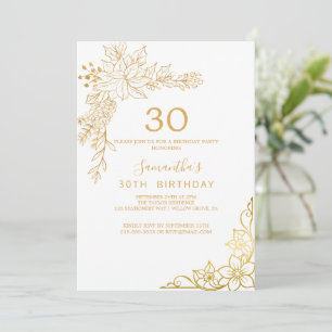 Invitation Floral doré   30e anniversaire de Cream and Gold