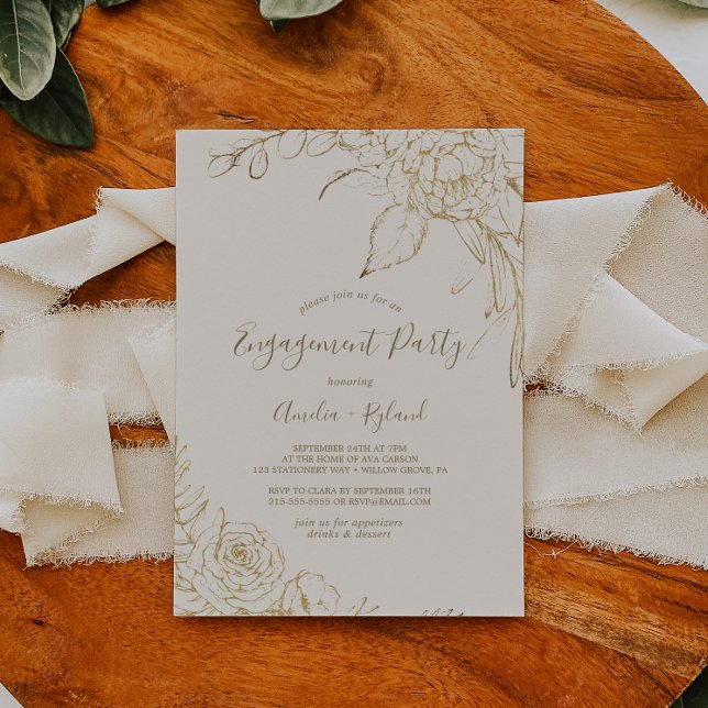 Invitation Floral doré | Cream et Gold Engagement Party (Créateur téléchargé)