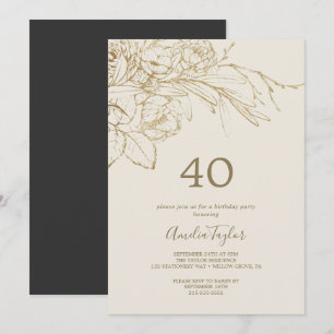 Invitation Floral doré   Crème et or 40ème anniversaire