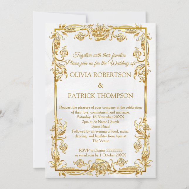 Invitation Floral doré | Mariage Décontracté Gold Foil Cream (Devant)