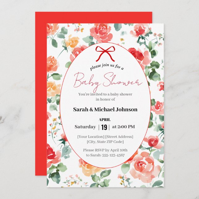 Invitation Floral Dream Baby Shower  (Devant / Derrière)