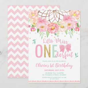 Invitation Floral Dream Catcher Miss Onederful 1er Anniversai
