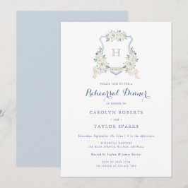 Invitation Floral Dusty Blue Crest Rehearsal Dinner Wedding