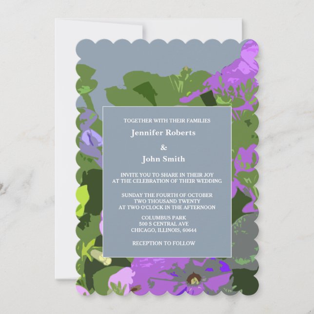 Invitation Floral Dusty Blue Violet Abstrait mariage élégant (Devant)