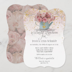 Invitation Floral Dusty Rose Gold Élégant déjeuner nuptial
