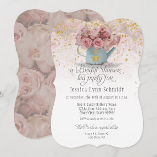 Invitation Floral Dusty Rose Gold Elegant Thé Fête des marié