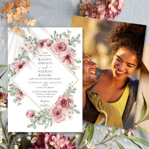 Invitation Floral Dusty Rose Gold Mariage géométrique Photo