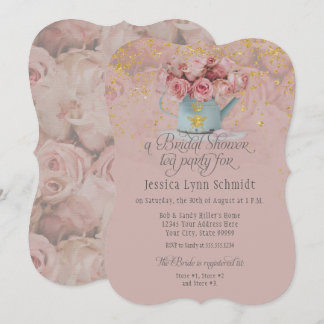 Invitation Floral Dusty Rose Gold Parties scintillant Fête d