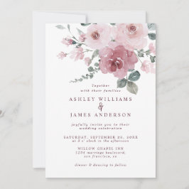 Invitation Floral Dusty Rose Rose Mariage Bourgogne