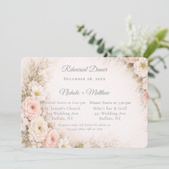 Invitation Floral Editorial Bouquet Rehearsal Dinner (Debout devant)