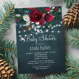 Invitation Floral élégant baby shower de la marine bordeaux r