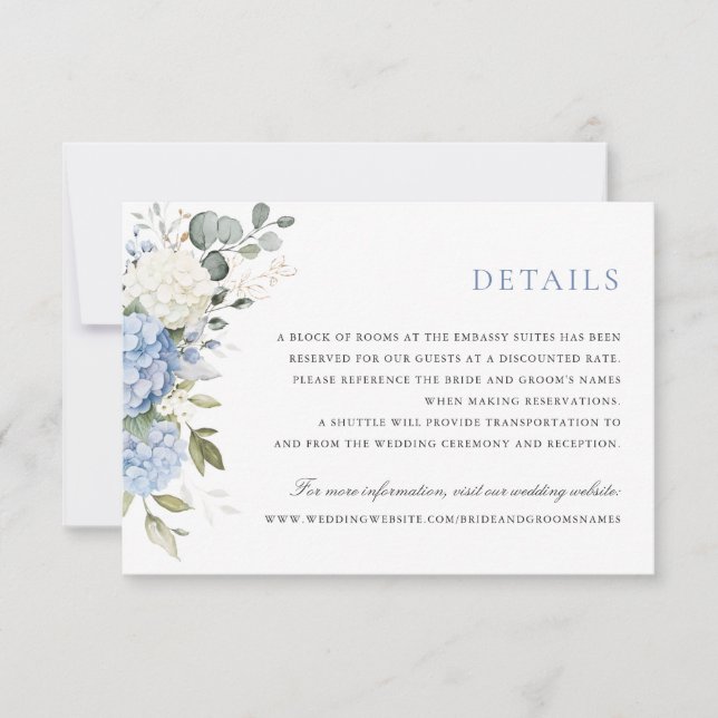 Invitation Floral Elegant Blue Hydrangea Détails sur la végét (Devant)