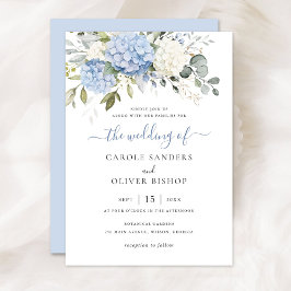 Invitation Floral Elegant Blue Hydrangea Mariage de verdure